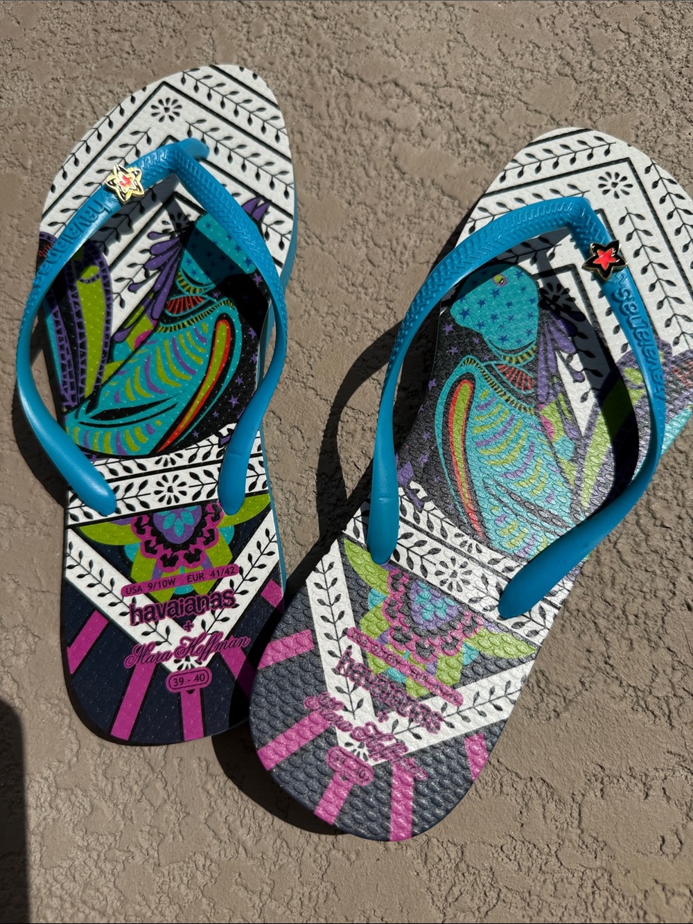 Havianas x Mara Hoffman Colorful Patterned Flip Flops with Teal Straps